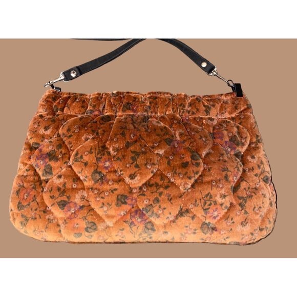 Daren's Bags Floral Quilted Velvet Clutch Crossbody Purse vintage Brown Shoulder - Picture 1 of 13